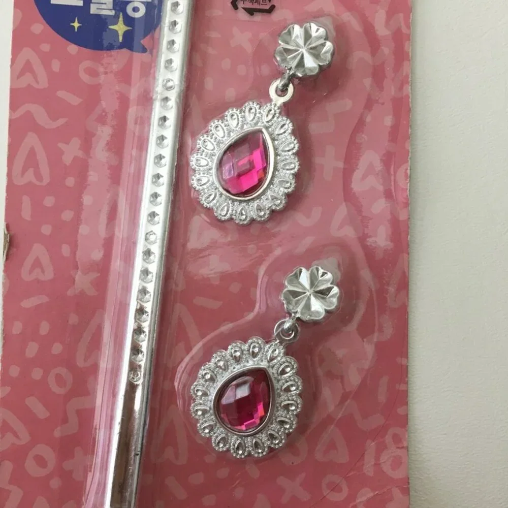 Disney Minnie Mouse HeadBand Pink Velvet-Sequin BONUS-Magic Wand & Clip Earrings